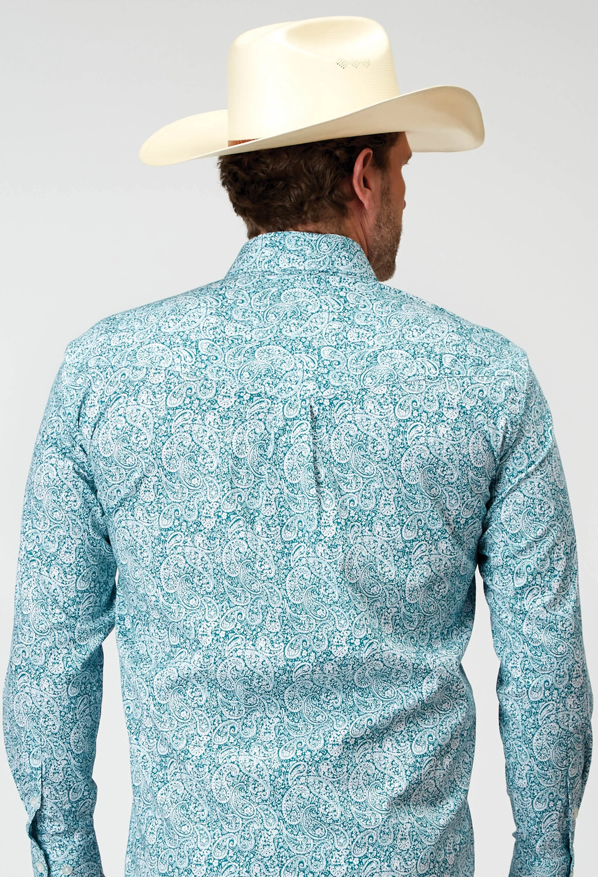 1944 STRETCH POPLIN - TEAL PAISLEY