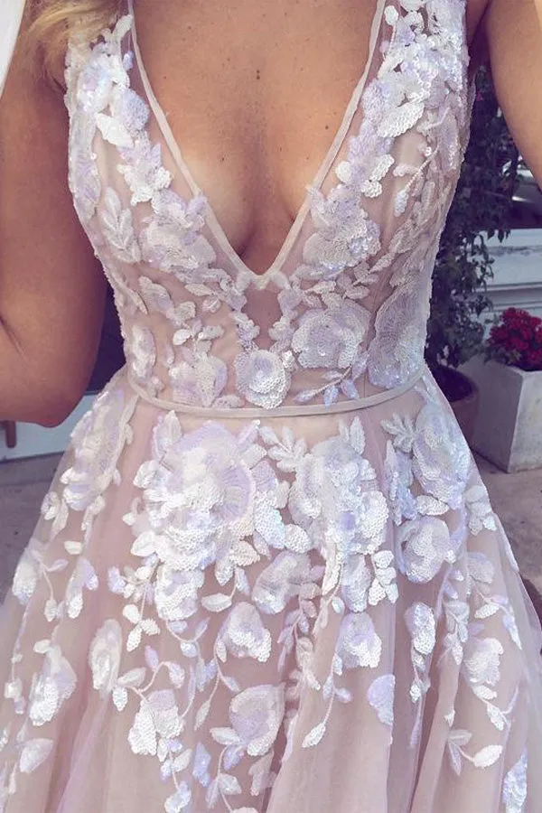 A Line Lilac Tulle Wedding Dress With Appliques