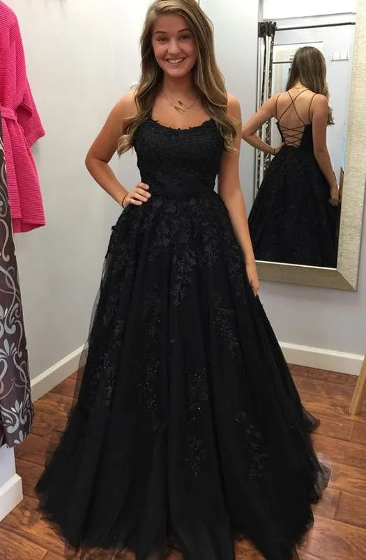Black Lace Prom Dress Long, Evening Dress, Formal Dress, Graduation School Party Gown, PC0506