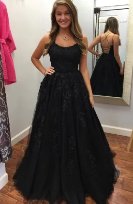 Black Lace Prom Dress Long, Evening Dress, Formal Dress, Graduation School Party Gown, PC0506