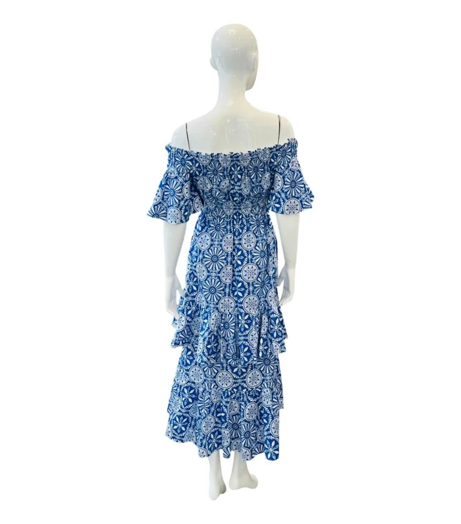 Borgo De Nor Off-Shoulder Tiered Cotton Dress. Size 8