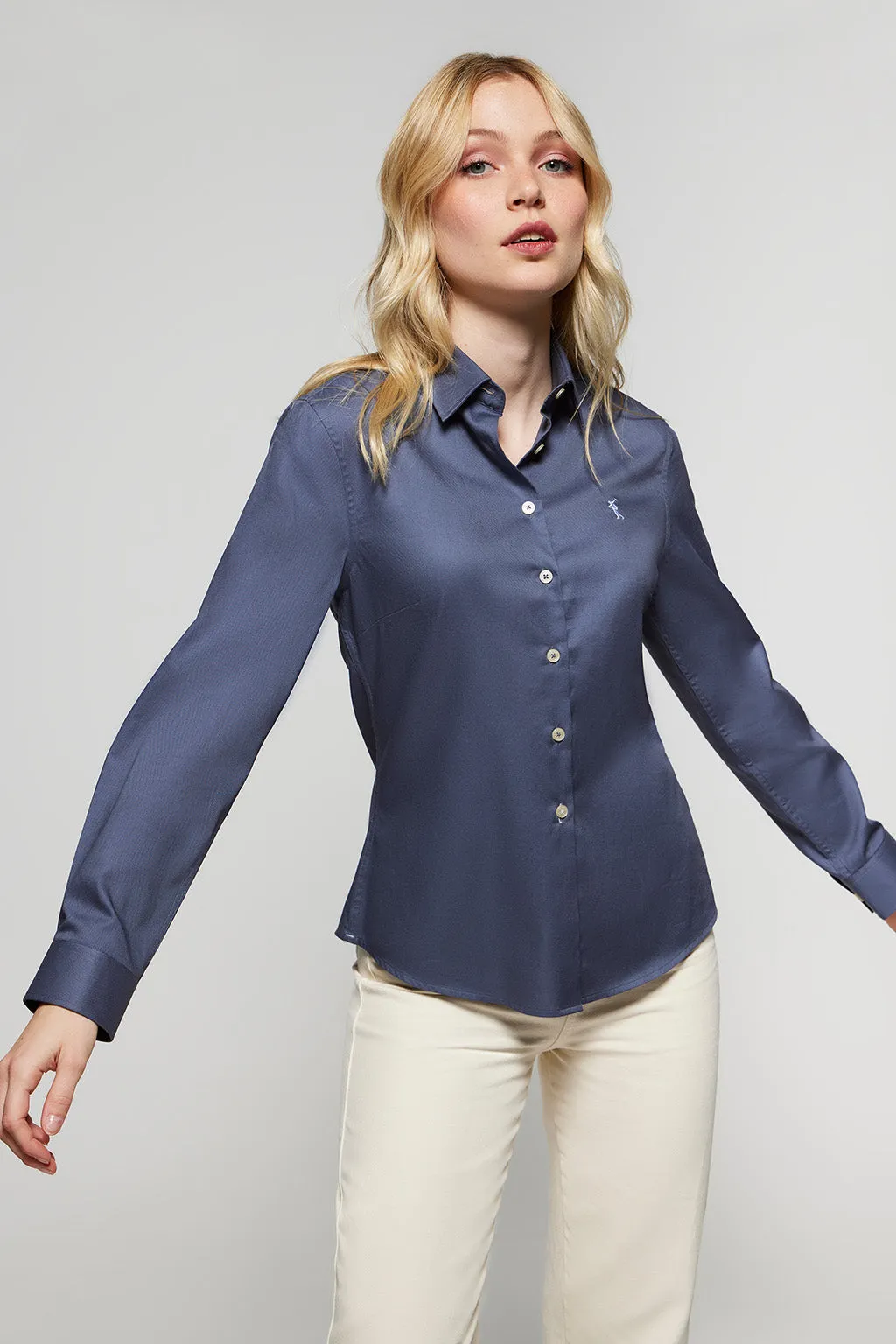 Camisa azul Slim fit con detalle bordado Rigby Go