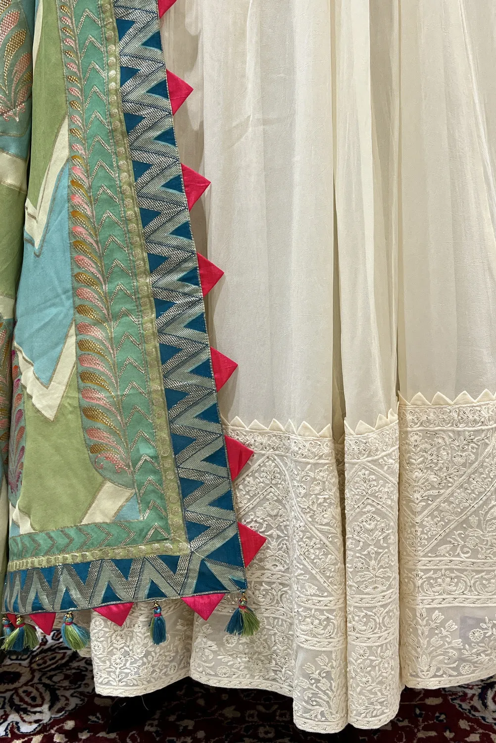 Cream Embroidery, Beads and Sequins work Floor Length Anarkali Suit
