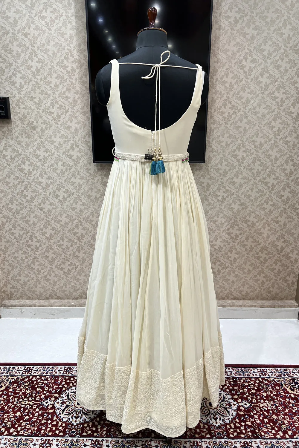 Cream Embroidery, Beads and Sequins work Floor Length Anarkali Suit