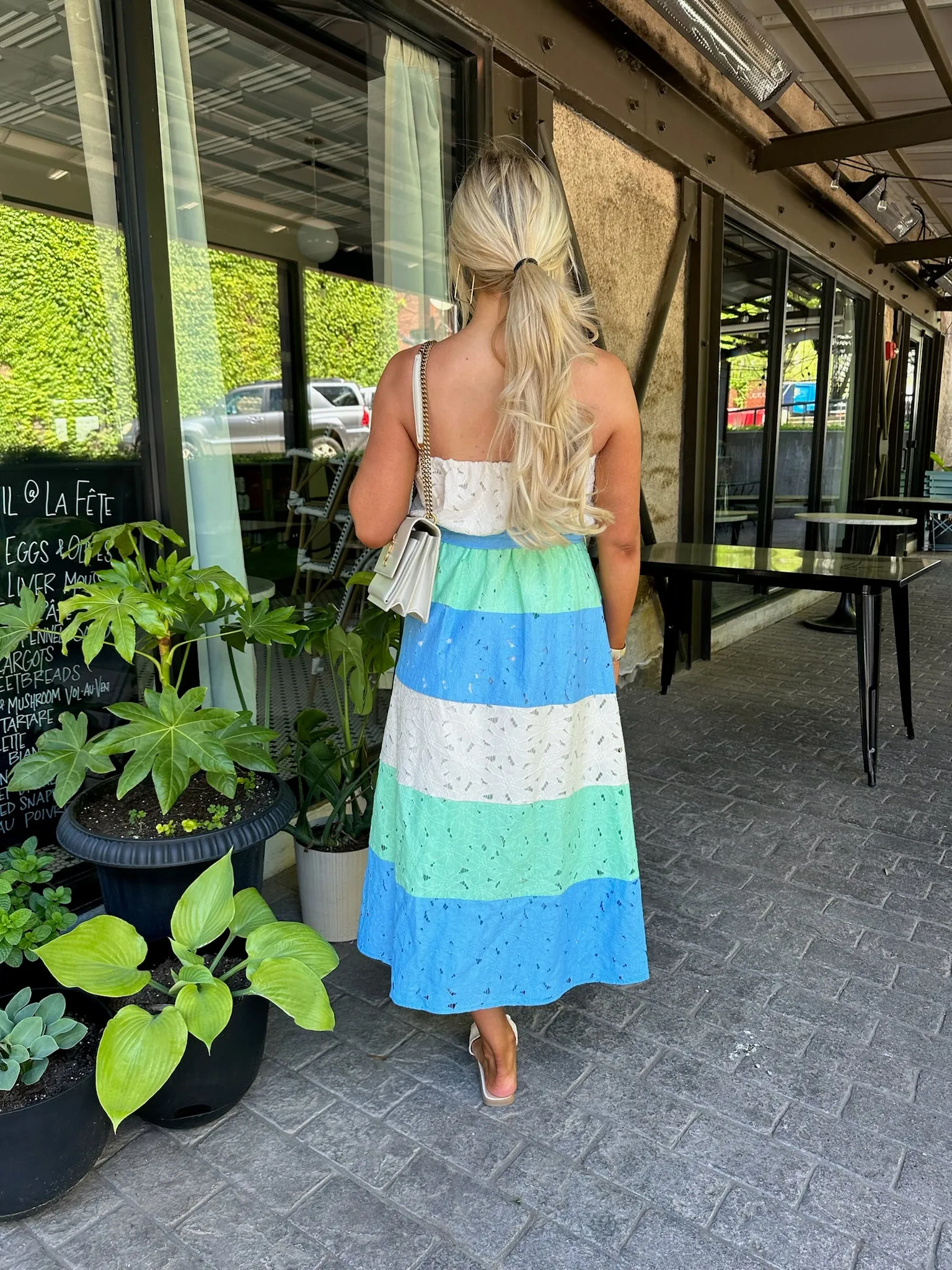 Crew Eyelet Midi Dress- Blue Mix
