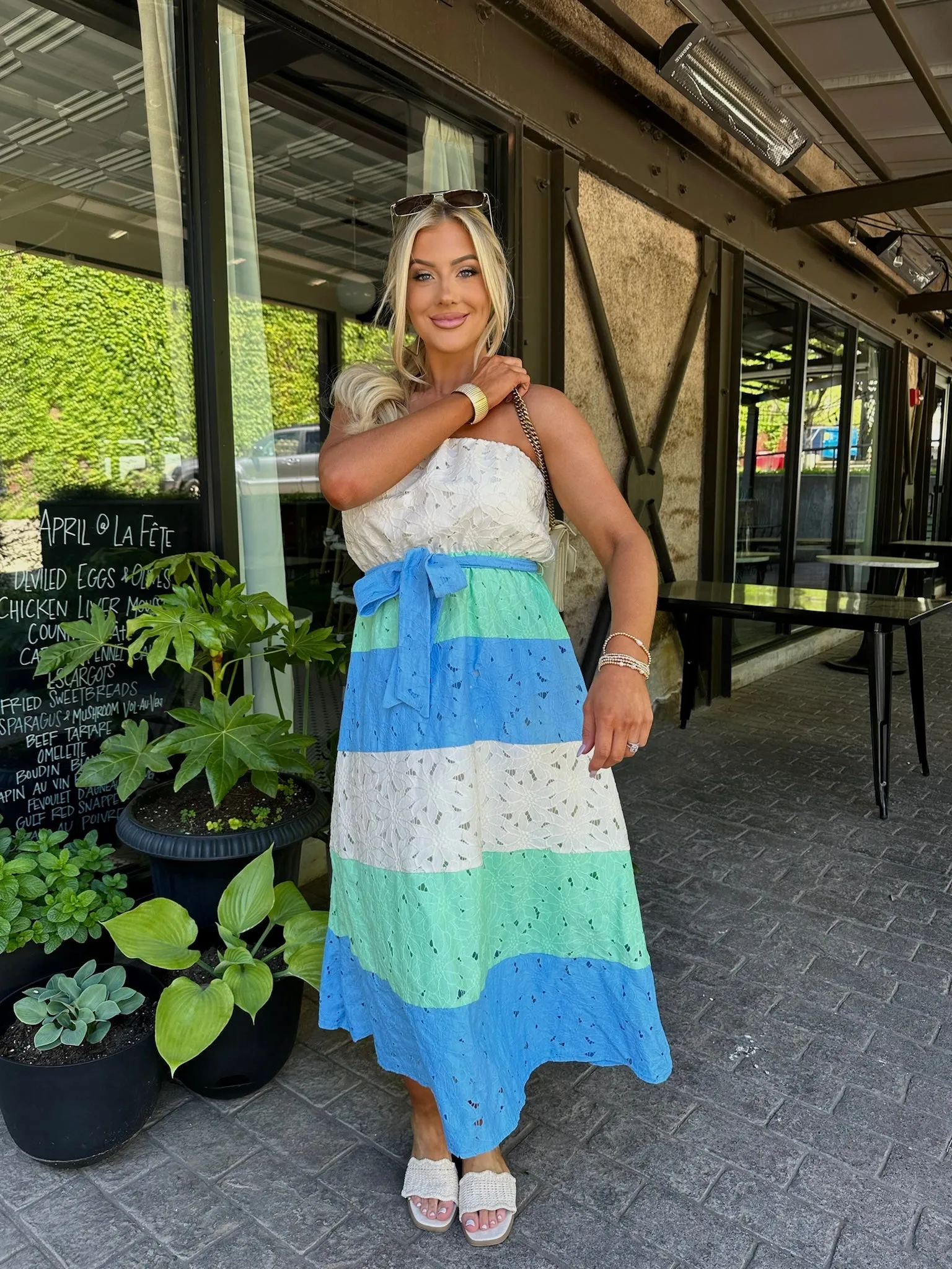 Crew Eyelet Midi Dress- Blue Mix