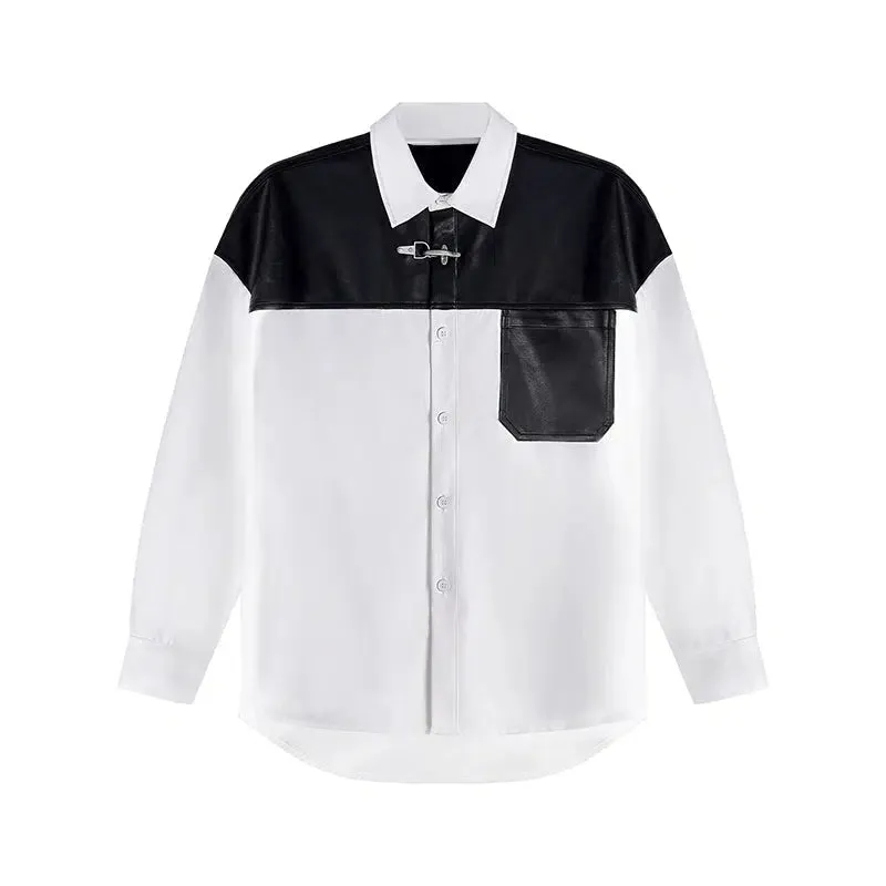 Faux Leather Contrast Shirt