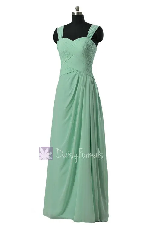 Floor Length Chiffon Bridesmaid Dress W/ Straps Mint Formal Dress(BM732L)