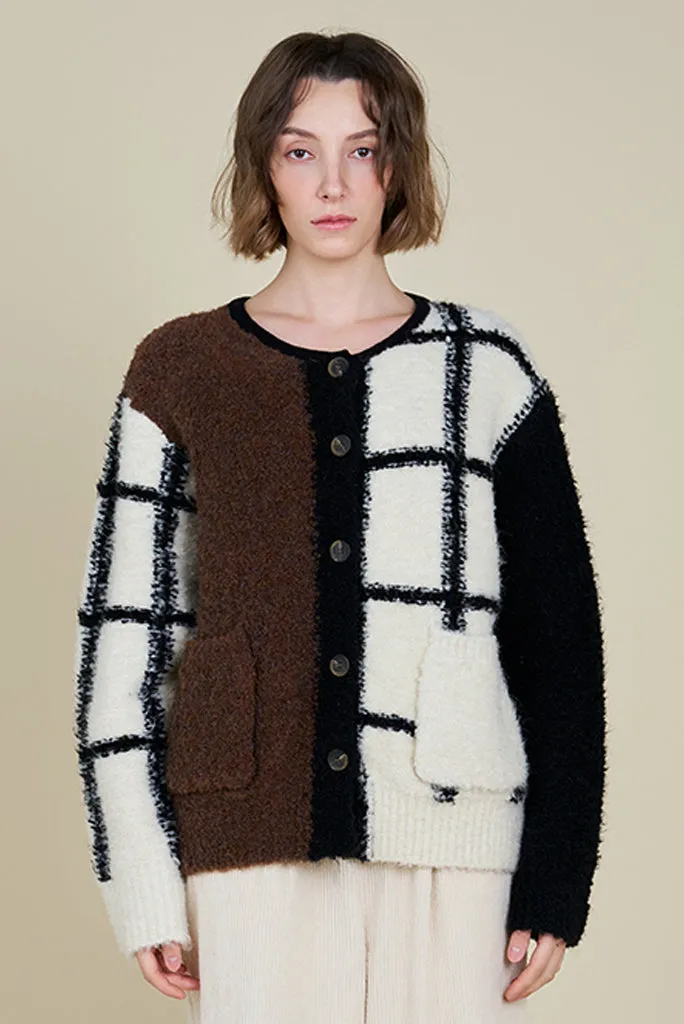 GRADE AND GATHER COLOR BLOCK GRID CARDIGAN