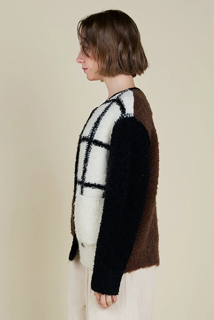 GRADE AND GATHER COLOR BLOCK GRID CARDIGAN