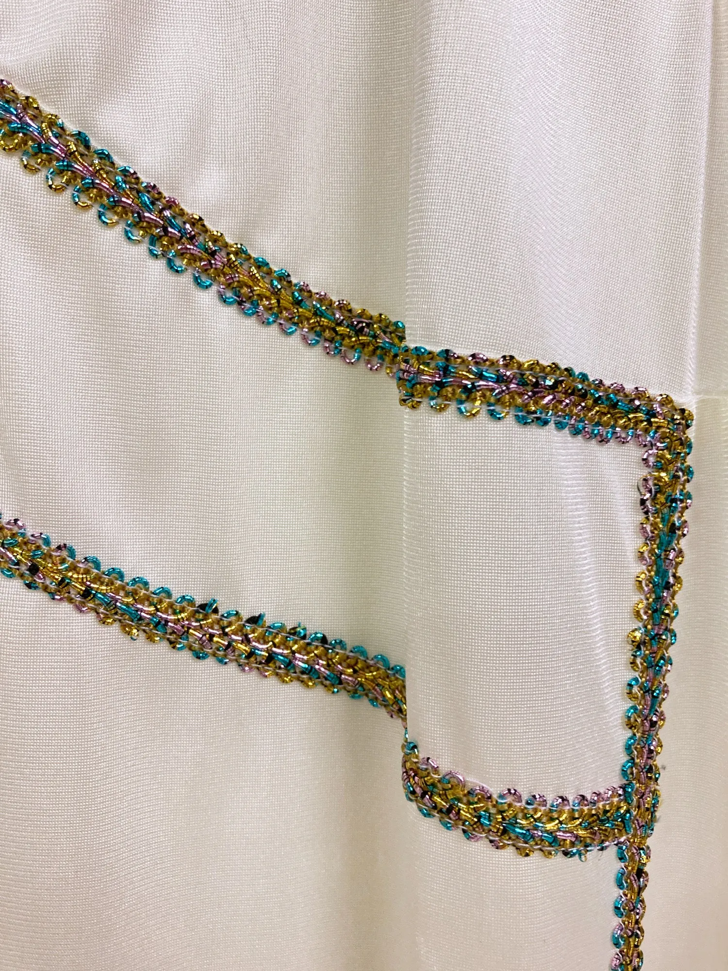 Jean Colonna off-white cream sleeveless dress with bejeweled applique - size 44