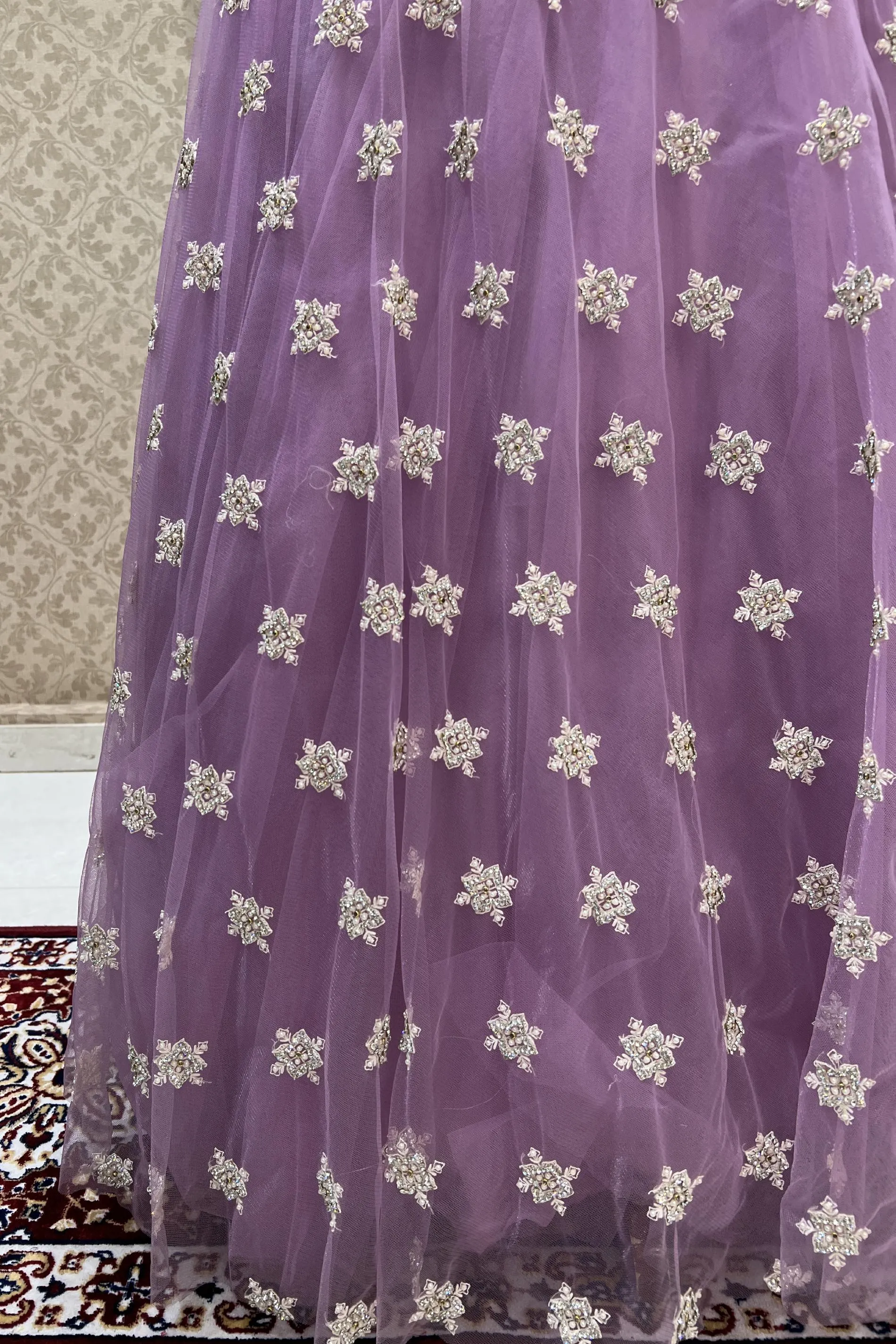 Lavender Stone, Beads, Pearl and Sequins work Bridal and Partywear Gown