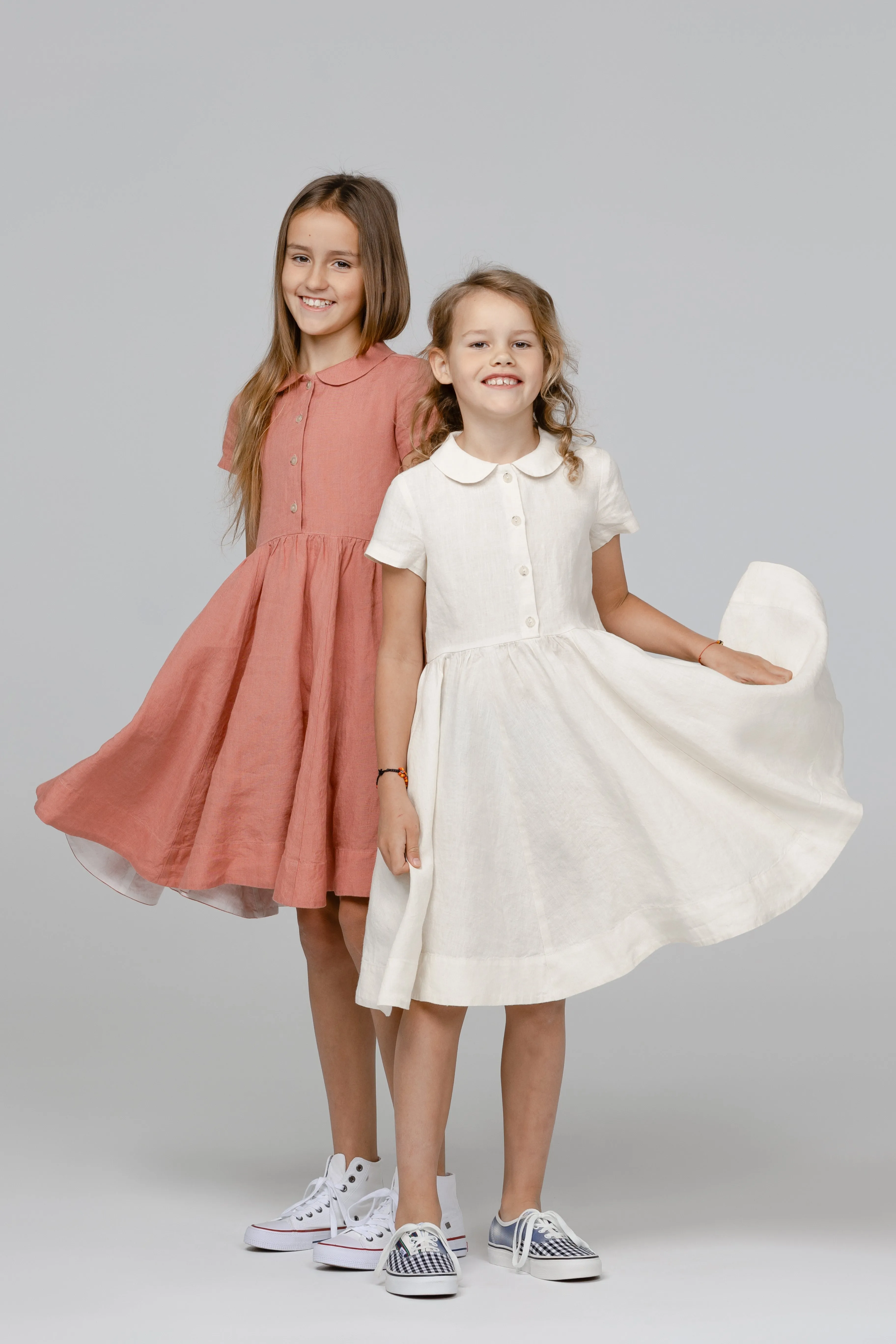 Mini Me Classic Dress, Short Sleeve, Linen, Milky White