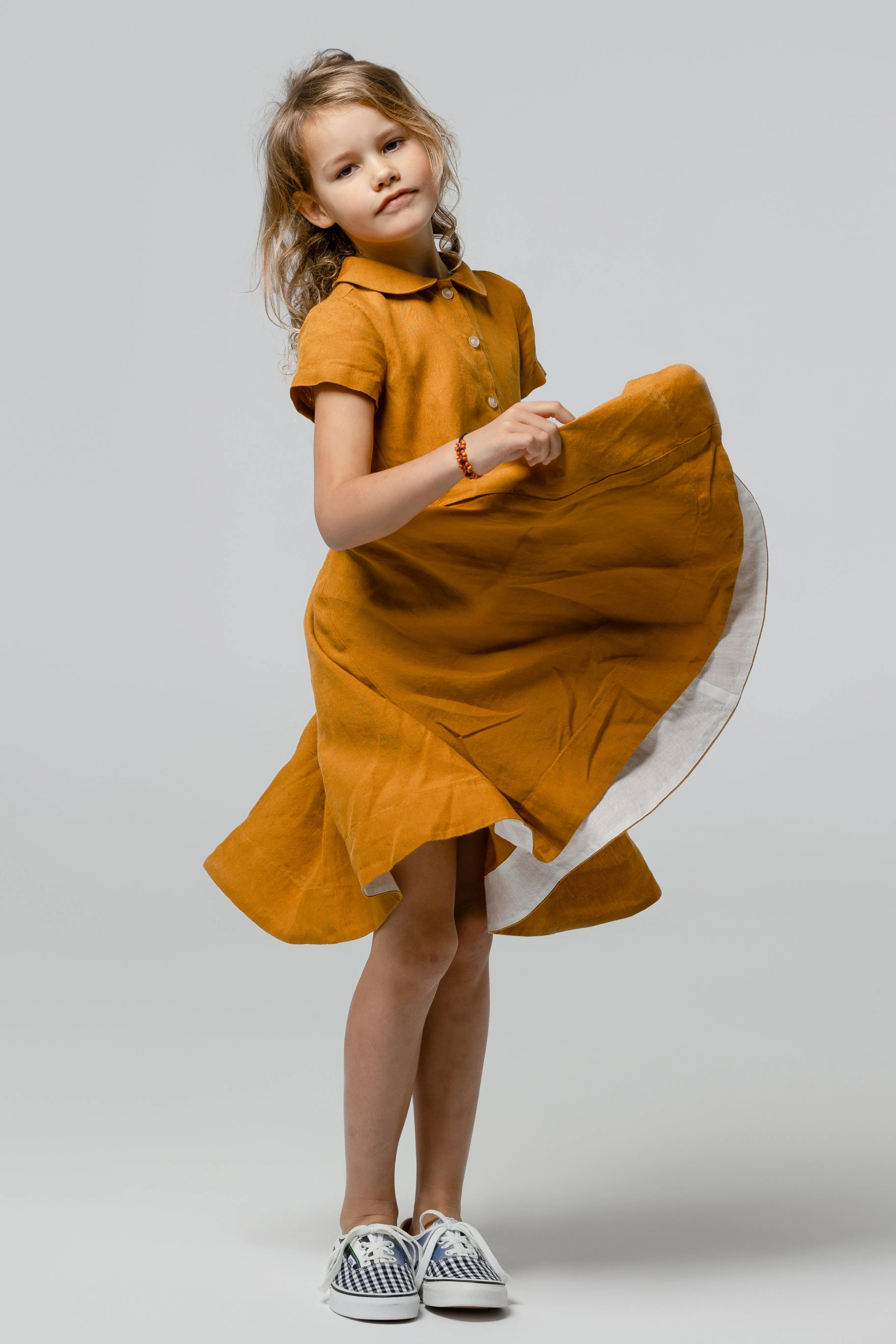 Mini Me Classic Dress, Short Sleeve, Linen, Milky White