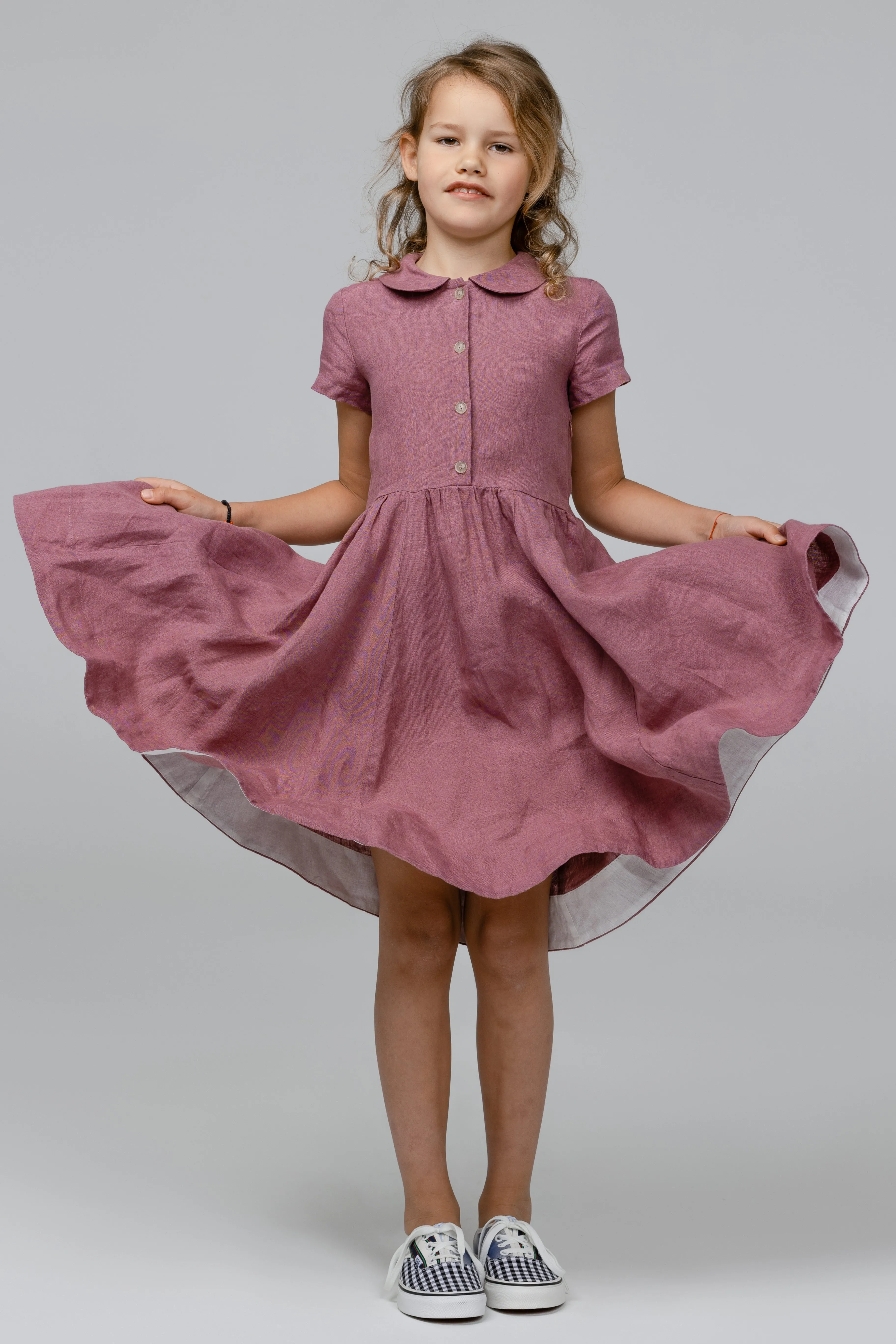 Mini Me Classic Dress, Short Sleeve, Linen, Milky White