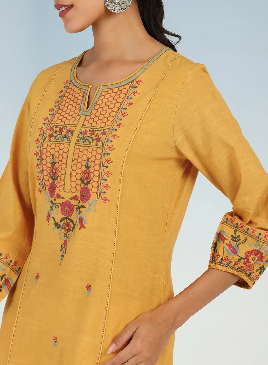 Mustard Solid Kurta Set for Women