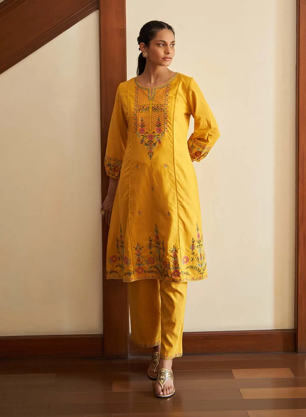 Mustard Solid Kurta Set for Women