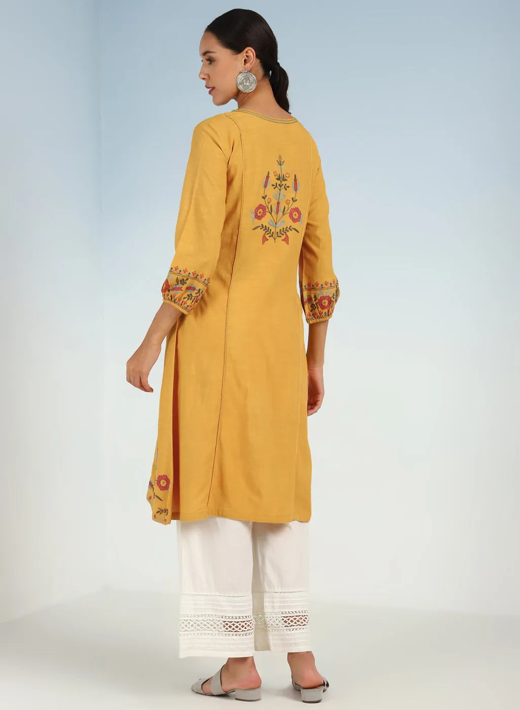 Mustard Solid Kurta Set for Women