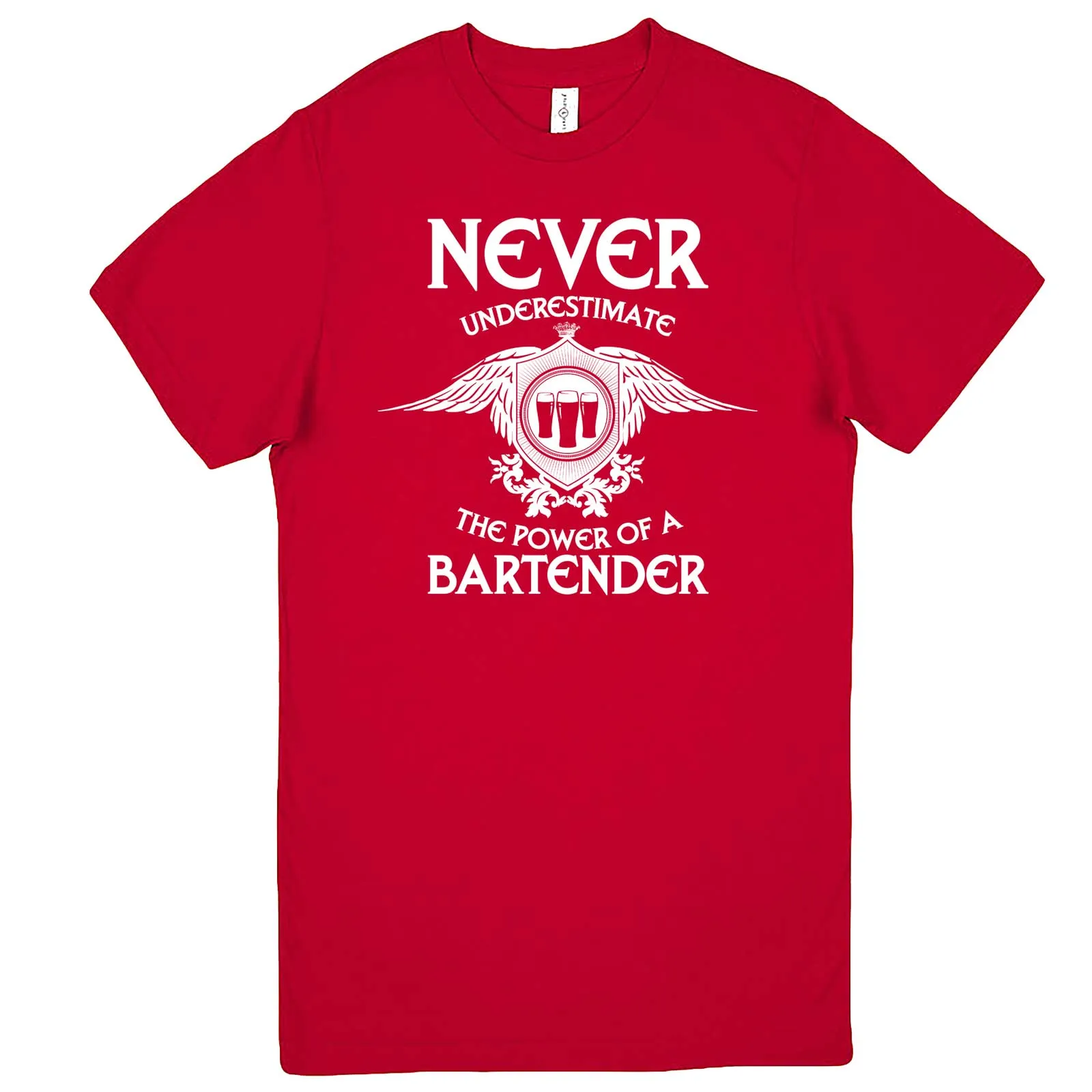 "Never Underestimate the Power of a Bartender" men's t-shirt
