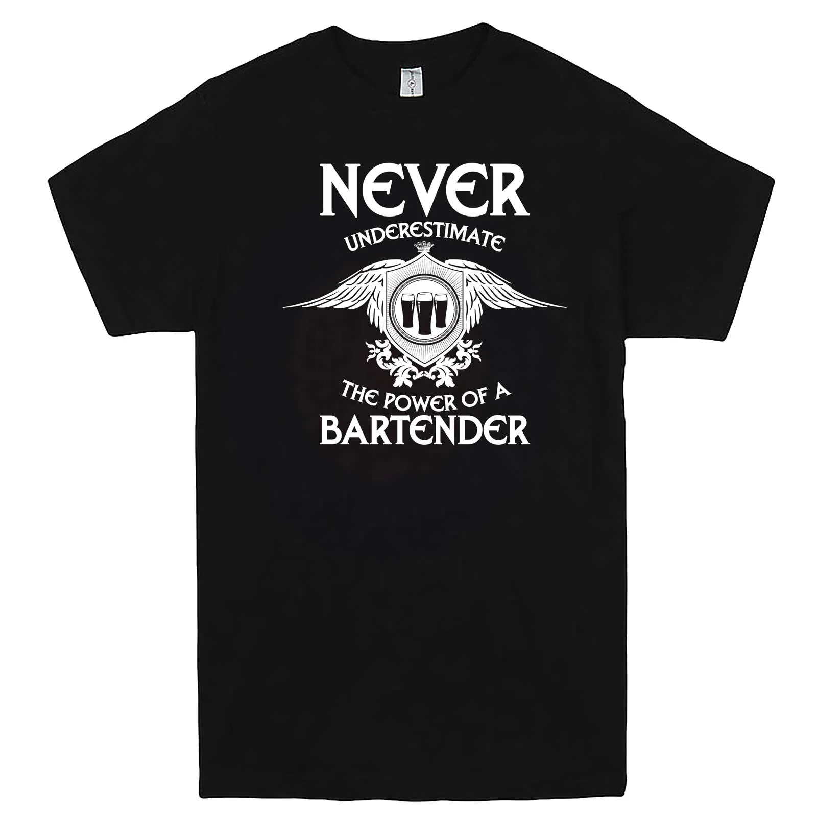 "Never Underestimate the Power of a Bartender" men's t-shirt