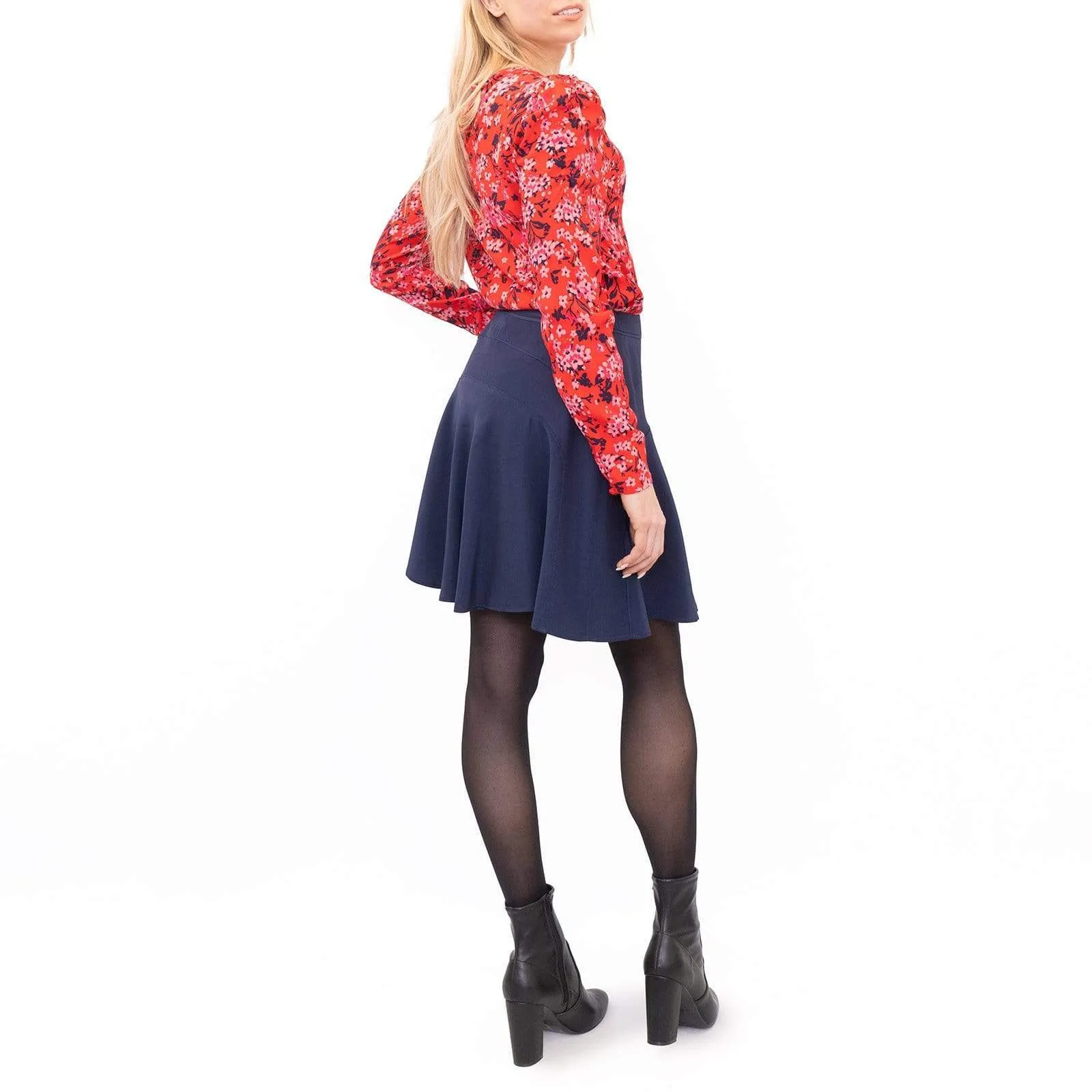 Reiss Navy Christa Fit & Flare Short Skirt