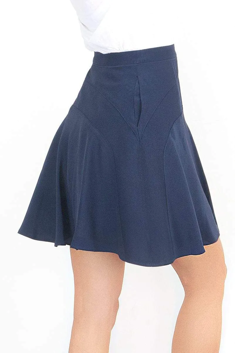 Reiss Navy Christa Fit & Flare Short Skirt
