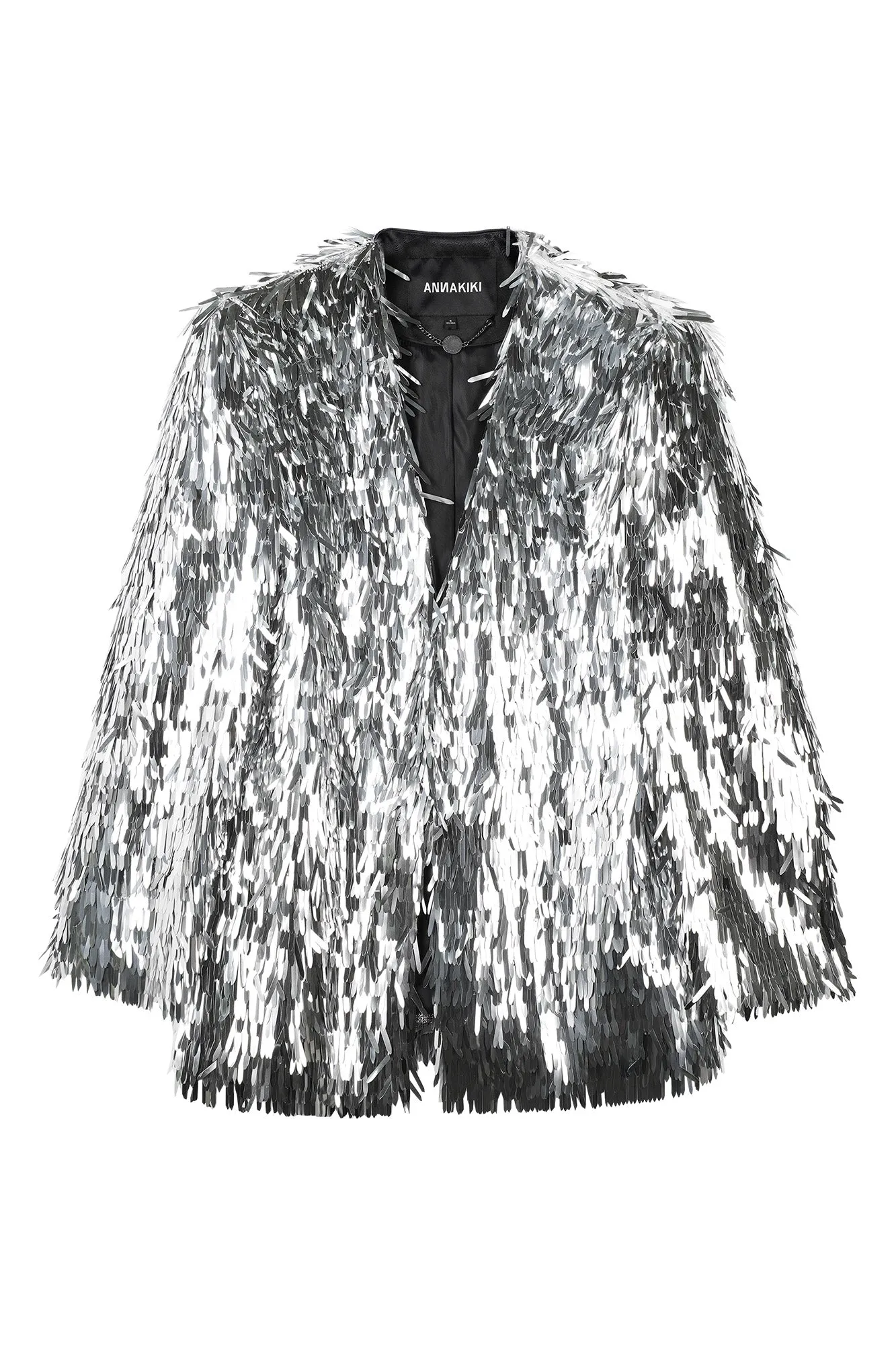 Sequin collarless silhouette suit