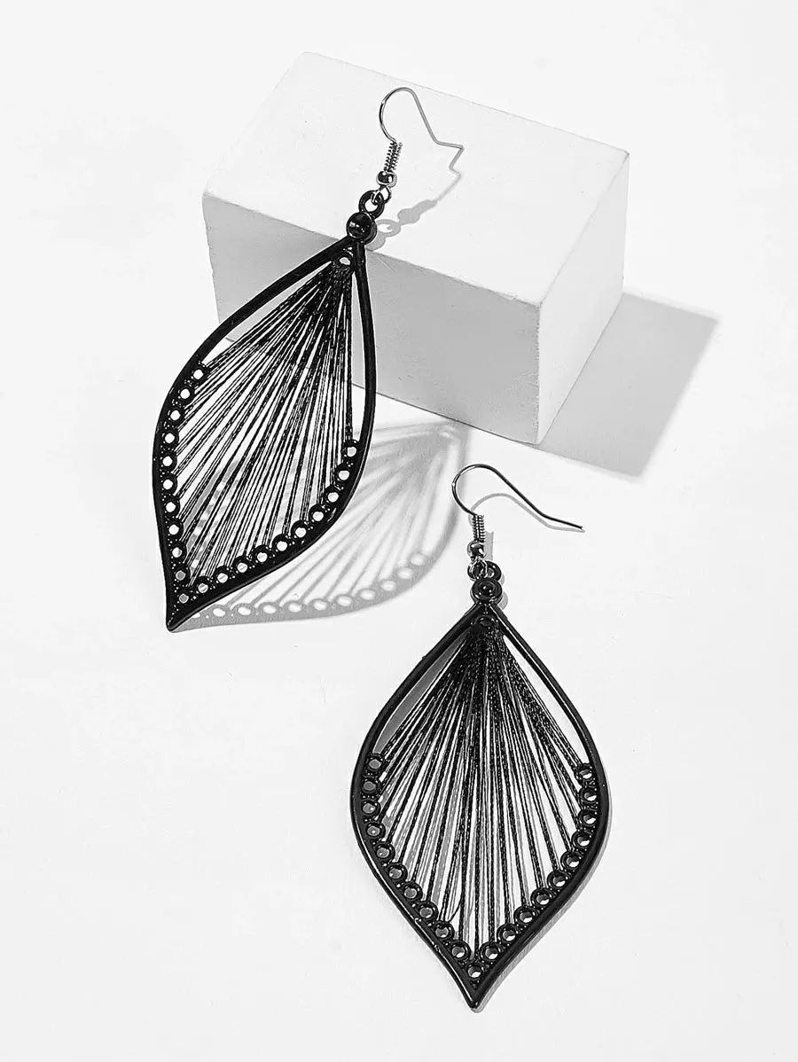 Womens Leaf Shaped Hollow Drop Earrings